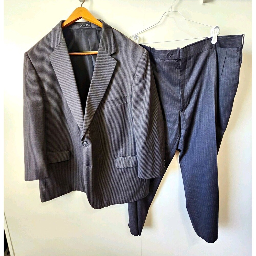 Adolfo Men's Pinstripe Suit Charcoal Gray Wool Blend Jacket 50R Pants 51S 2PC